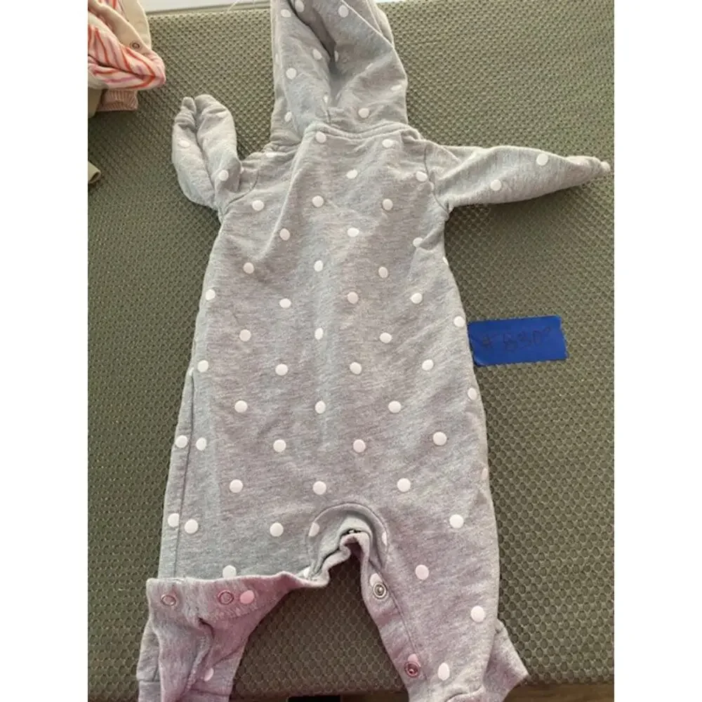 Carter’s Baby Girls 3M Gray Polka Dot Bear Pocket Hooded Romper One Piece